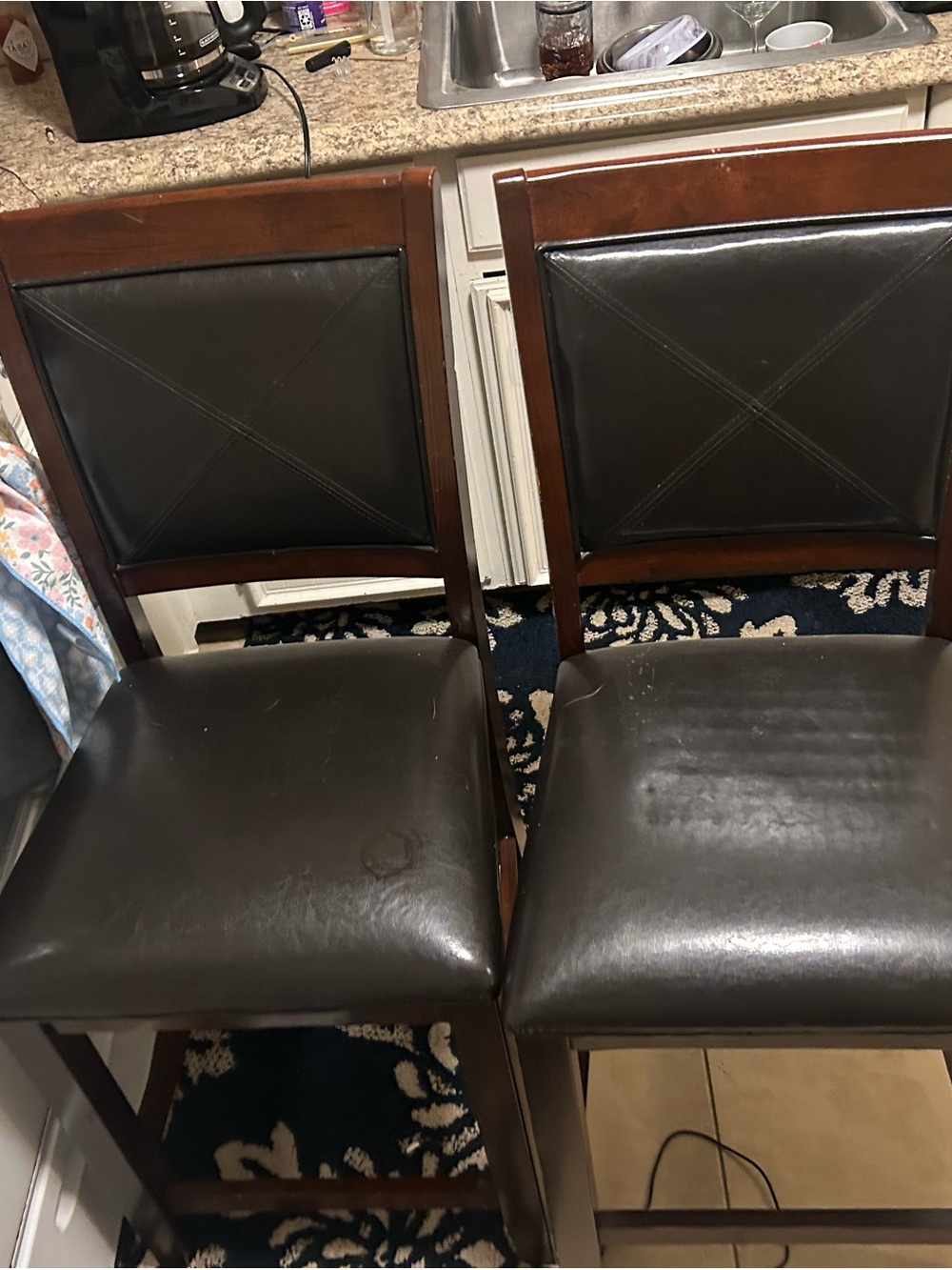 Brown Faux Leather Counter Stool with Wood Frame